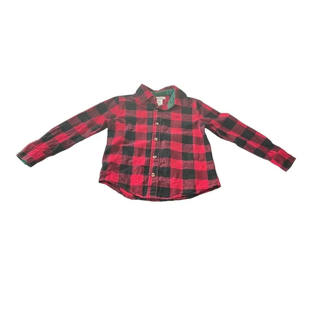 Tommy Bahama Flannel Shirt Boys Size 5-6 Buffalo Plaid Christmas Button‎ Up